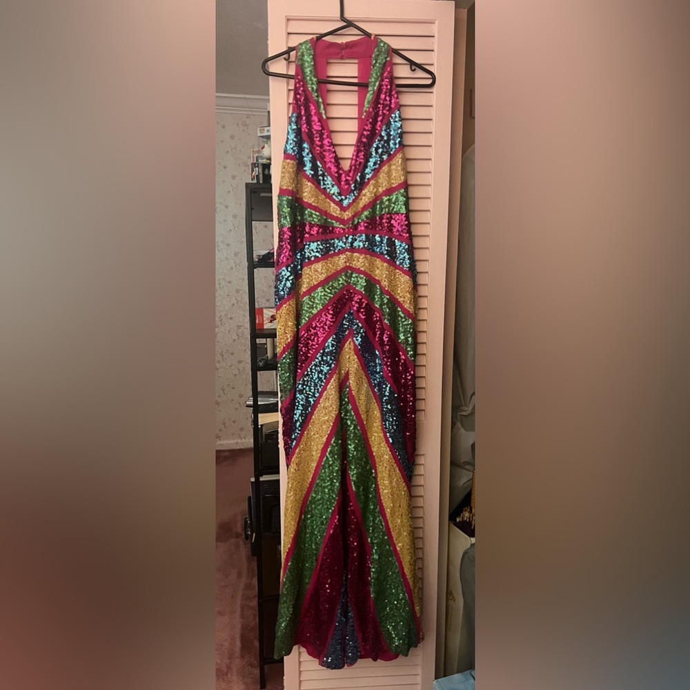BNWT Nasty Gal Sequenced Colorblock Wide Leg Jumpsuit - Picture 5 of 9